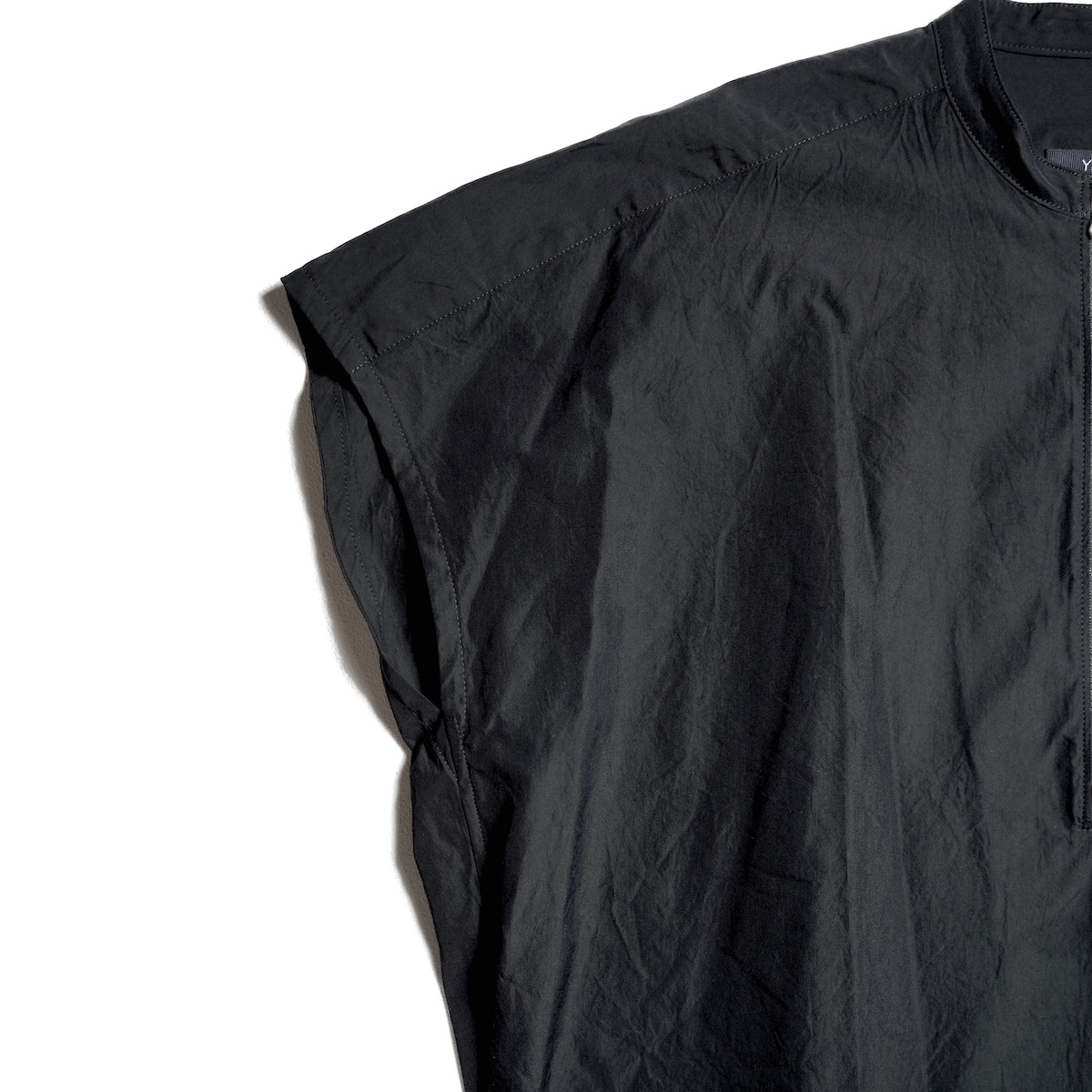 YLEVE / COTTON CUPRA HALF ZIP SHIRT (Black) フレンチスリーブ