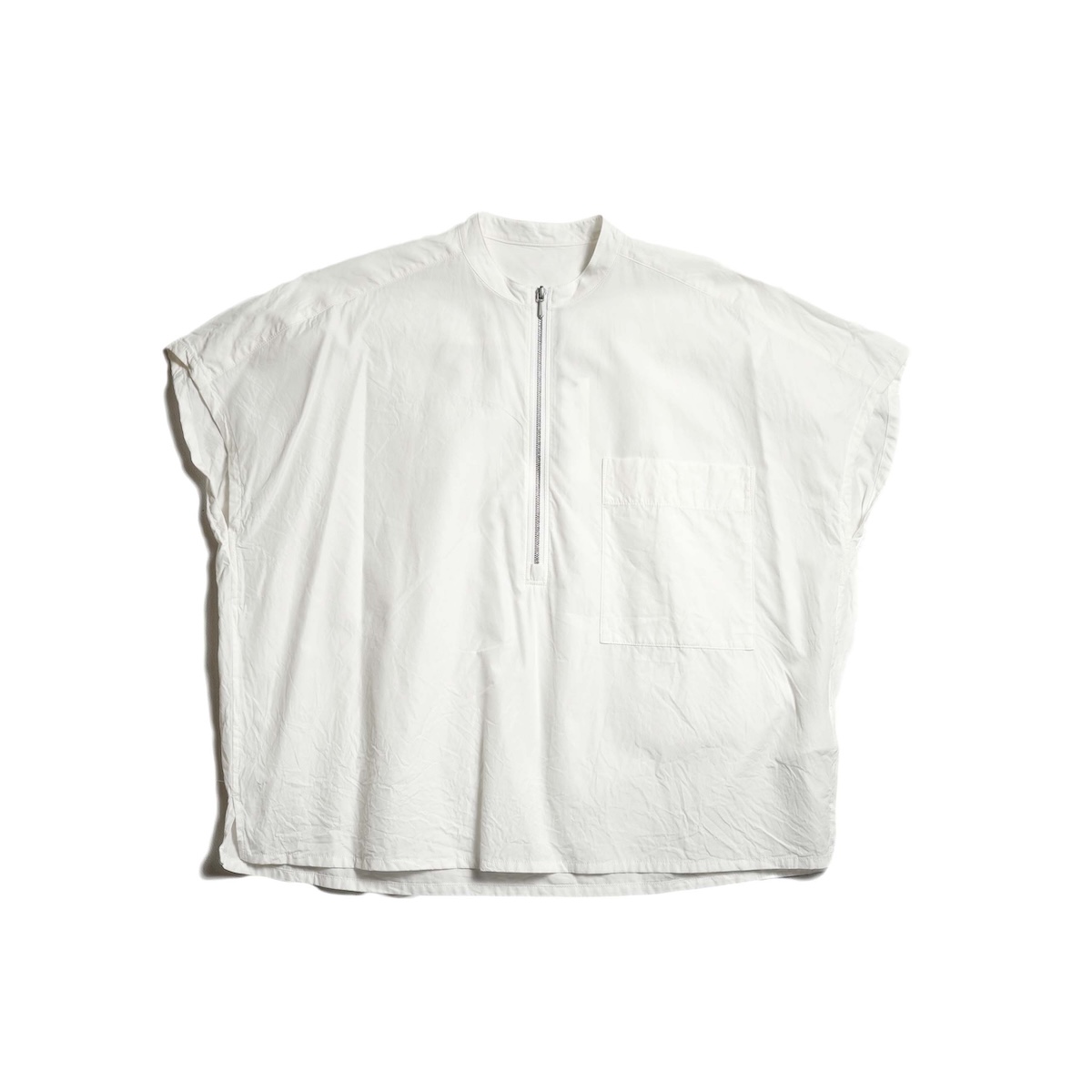 YLEVE / COTTON CUPRA HALF ZIP SHIRT (White) 正面